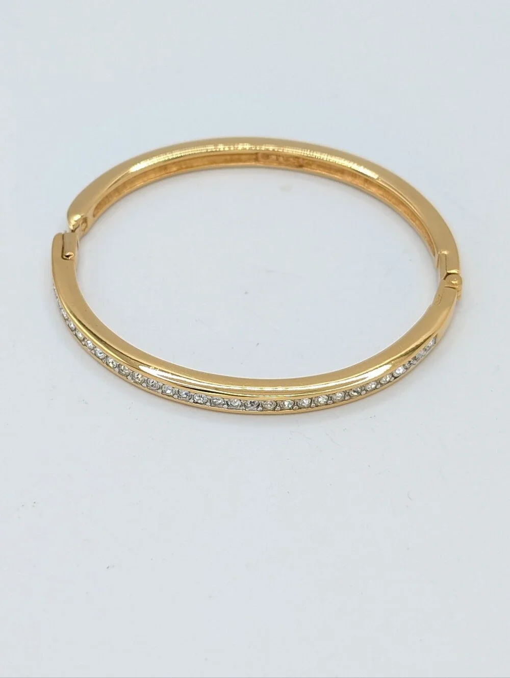 Vintage Swarovski Channel Set Rhinestone Hinged Bangle Bracelet
